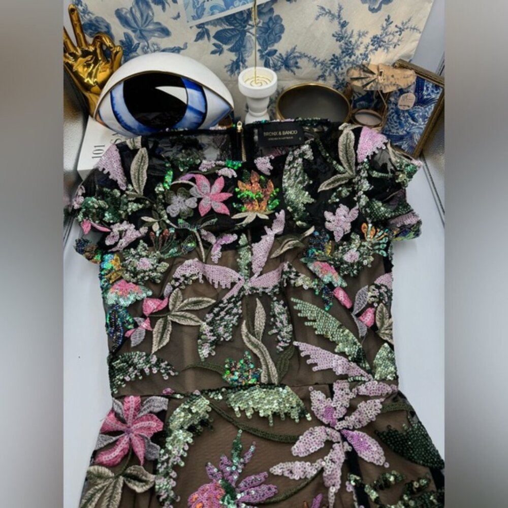 🆕 BRONX & BANCO 🧿 NWOT Zinnia Side-Split Sequin & Embroidered Gown, Sz S US 4 - Picture 13 of 16
